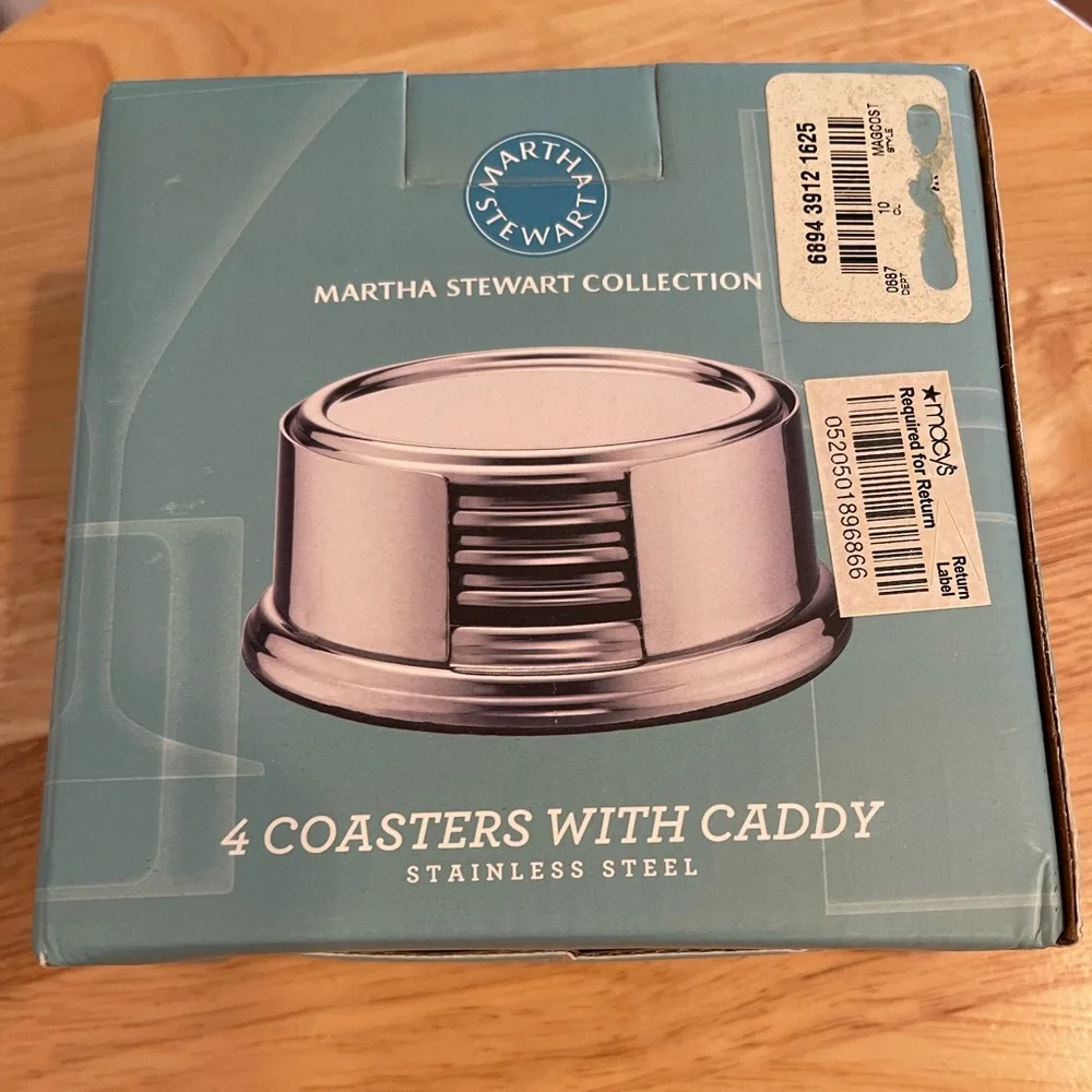 NEW!! Martha Stewart Collection 4 stainless steel coaster Set w…